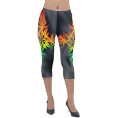 Smoke Rainbow Abstract Fractal Lightweight Velour Capri Leggings 