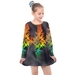 Smoke Rainbow Abstract Fractal Kids  Long Sleeve Dress