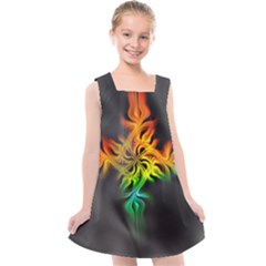 Smoke Rainbow Abstract Fractal Kids  Cross Back Dress