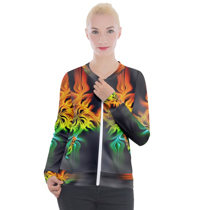 Smoke Rainbow Abstract Fractal Casual Zip Up Jacket