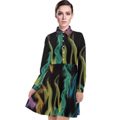 Smoke Rainbow Colors Colorful Fire Long Sleeve Chiffon Shirt Dress