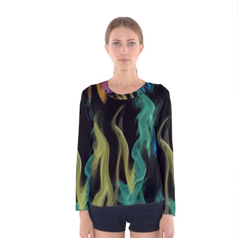 Smoke Rainbow Colors Colorful Fire Women s Long Sleeve Tee by HermanTelo