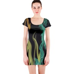 Smoke Rainbow Colors Colorful Fire Short Sleeve Bodycon Dress by HermanTelo