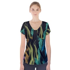 Smoke Rainbow Colors Colorful Fire Short Sleeve Front Detail Top by HermanTelo