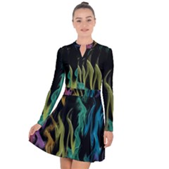 Smoke Rainbow Colors Colorful Fire Long Sleeve Panel Dress by HermanTelo