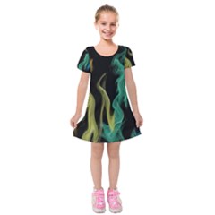 Smoke Rainbow Colors Colorful Fire Kids  Short Sleeve Velvet Dress