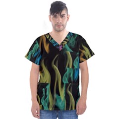 Smoke Rainbow Colors Colorful Fire Men s V-neck Scrub Top