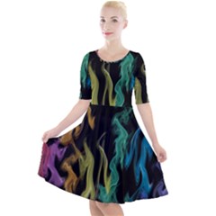 Smoke Rainbow Colors Colorful Fire Quarter Sleeve A-line Dress