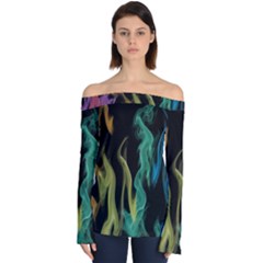 Smoke Rainbow Colors Colorful Fire Off Shoulder Long Sleeve Top by HermanTelo