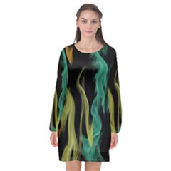 Smoke Rainbow Colors Colorful Fire Long Sleeve Chiffon Shift Dress 