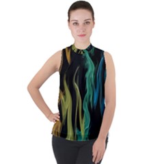 Smoke Rainbow Colors Colorful Fire Mock Neck Chiffon Sleeveless Top by HermanTelo