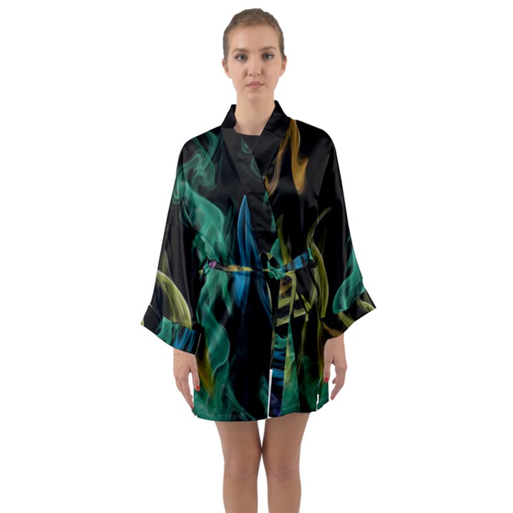 Smoke Rainbow Colors Colorful Fire Long Sleeve Kimono Robe