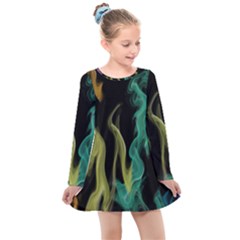 Smoke Rainbow Colors Colorful Fire Kids  Long Sleeve Dress