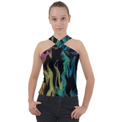 Smoke Rainbow Colors Colorful Fire Cross Neck Velour Top