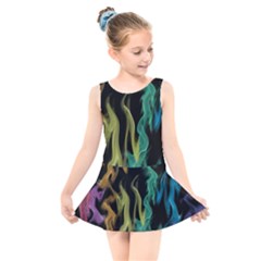 Smoke Rainbow Colors Colorful Fire Kids  Skater Dress Swimsuit by HermanTelo