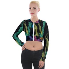 Smoke Rainbow Colors Colorful Fire Long Sleeve Cropped Velvet Jacket by HermanTelo