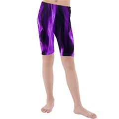 Smoke Flame Abstract Purple Kids  Mid Length Swim Shorts