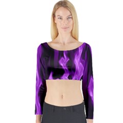 Smoke Flame Abstract Purple Long Sleeve Crop Top