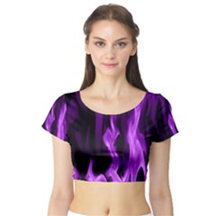 Smoke Flame Abstract Purple Short Sleeve Crop Top by HermanTelo