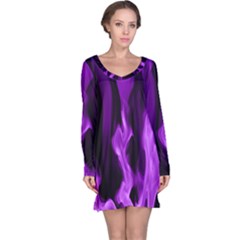 Smoke Flame Abstract Purple Long Sleeve Nightdress