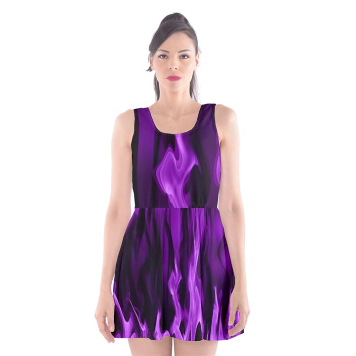 Smoke Flame Abstract Purple Scoop Neck Skater Dress