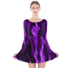 Smoke Flame Abstract Purple Long Sleeve Velvet Skater Dress by HermanTelo