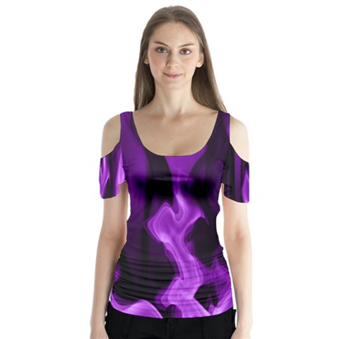 Smoke Flame Abstract Purple Butterfly Sleeve Cutout Tee  by HermanTelo