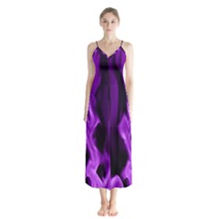 Smoke Flame Abstract Purple Button Up Chiffon Maxi Dress