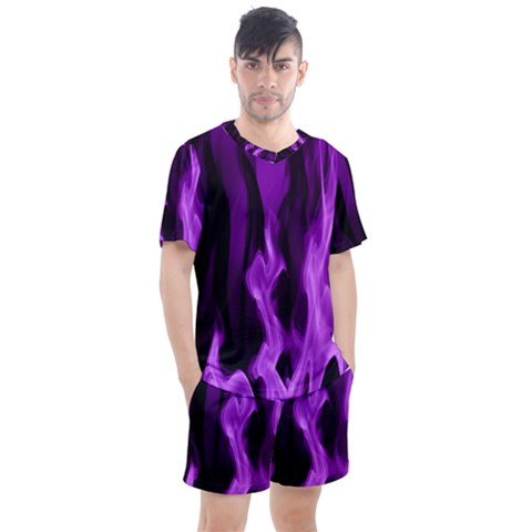 Smoke Flame Abstract Purple Men s Mesh Tee And Shorts Set by HermanTelo