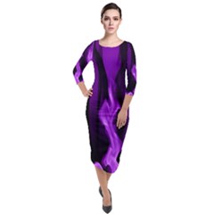 Smoke Flame Abstract Purple Quarter Sleeve Midi Velour Bodycon Dress