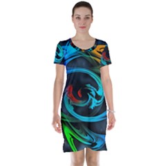 Rainbow Fractal Clouds Stars Short Sleeve Nightdress