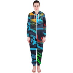 Rainbow Fractal Clouds Stars Hooded Jumpsuit (ladies) 