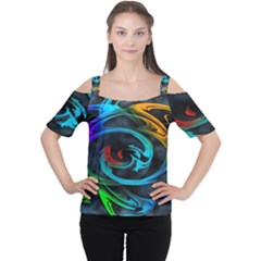 Rainbow Fractal Clouds Stars Cutout Shoulder Tee