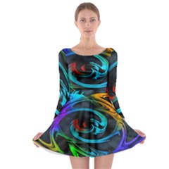 Rainbow Fractal Clouds Stars Long Sleeve Skater Dress by HermanTelo