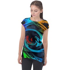 Rainbow Fractal Clouds Stars Cap Sleeve High Low Top