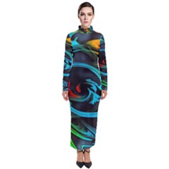 Rainbow Fractal Clouds Stars Turtleneck Maxi Dress by HermanTelo