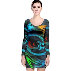 Rainbow Fractal Clouds Stars Long Sleeve Velvet Bodycon Dress