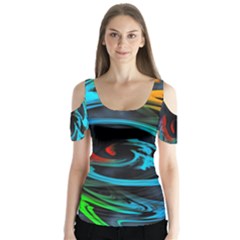 Rainbow Fractal Clouds Stars Butterfly Sleeve Cutout Tee 