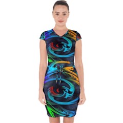 Rainbow Fractal Clouds Stars Capsleeve Drawstring Dress  by HermanTelo