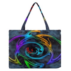 Rainbow Fractal Clouds Stars Zipper Medium Tote Bag by HermanTelo