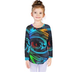 Rainbow Fractal Clouds Stars Kids  Long Sleeve Tee