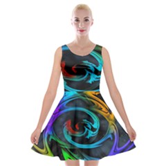 Rainbow Fractal Clouds Stars Velvet Skater Dress