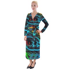 Rainbow Fractal Clouds Stars Velvet Maxi Wrap Dress by HermanTelo