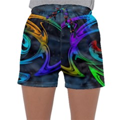 Rainbow Fractal Clouds Stars Sleepwear Shorts