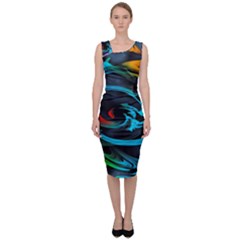 Rainbow Fractal Clouds Stars Sleeveless Pencil Dress