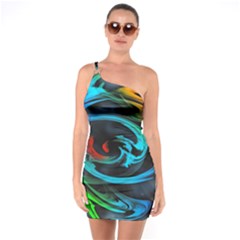 Rainbow Fractal Clouds Stars One Soulder Bodycon Dress