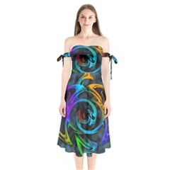 Rainbow Fractal Clouds Stars Shoulder Tie Bardot Midi Dress