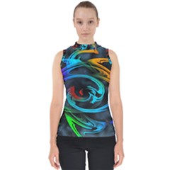 Rainbow Fractal Clouds Stars Mock Neck Shell Top