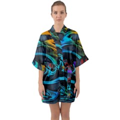 Rainbow Fractal Clouds Stars Quarter Sleeve Kimono Robe