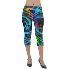 Rainbow Fractal Clouds Stars Lightweight Velour Capri Leggings 